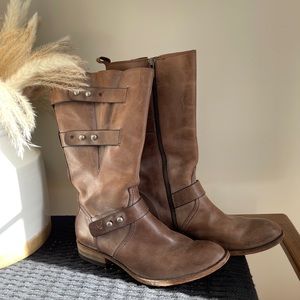 Lucchese Spirit Boots; light brown leather; low heel; button adjustable calf